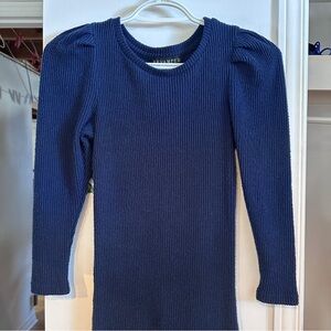 Navy Blue Ribbed Long Sleeve Dress